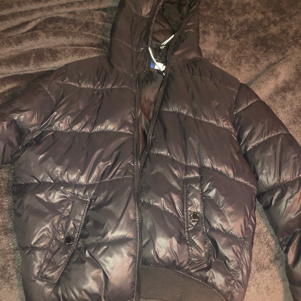 H & M black hooded jacket . Medium